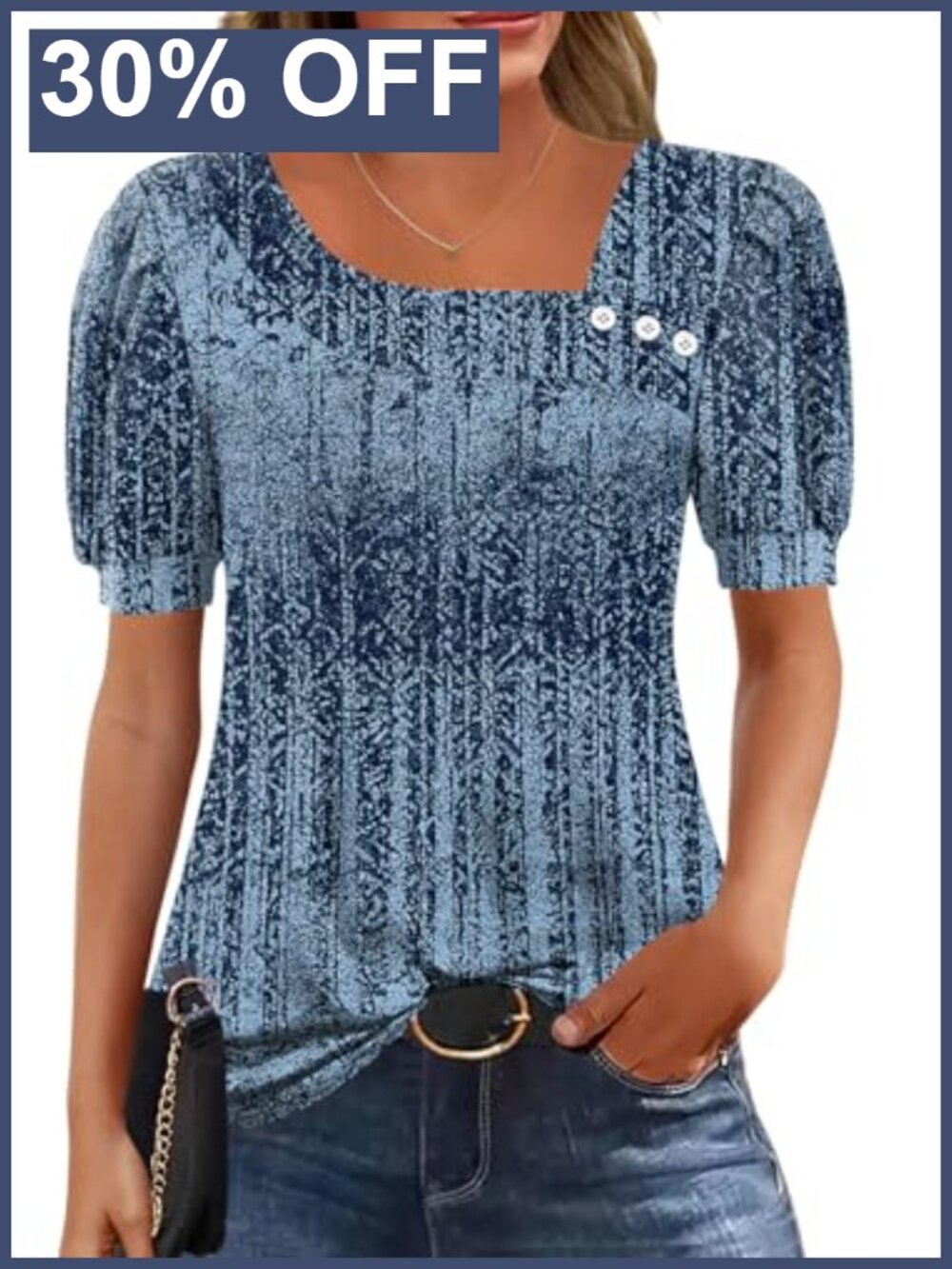 Womens Short Sleeve Asymmetrical Neck Blouse Button Front Puff Sleeve Business